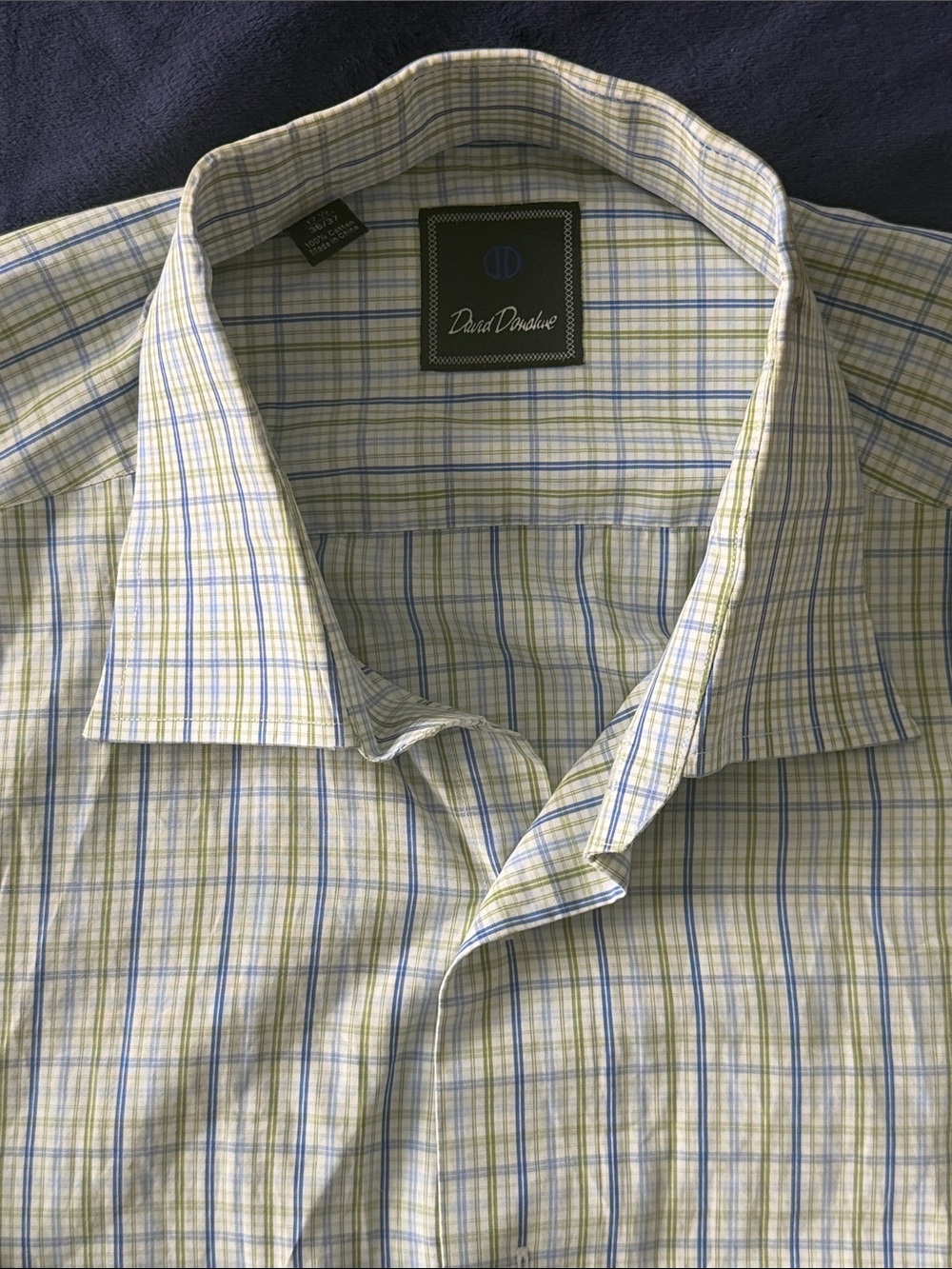 David Donahue Green and Blue Plaid Dress Shirt